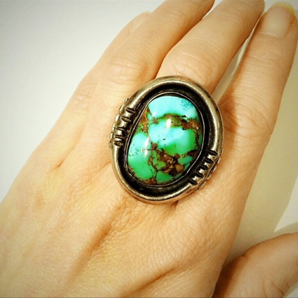 XL Astonishing Royston Turquoise Old Pawn Sterling Silver Ring size 7 Old Pawn